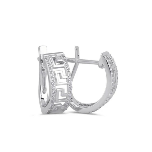 Queen2KeepUp Boutique Jewelry - 925 Sterling Silver CZ Greek Hoop Earrings